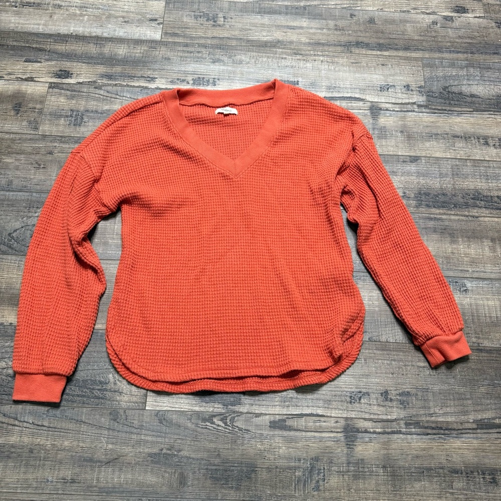 Madewell Waffle Knit Thermal Orange Knit Sweater Size Small